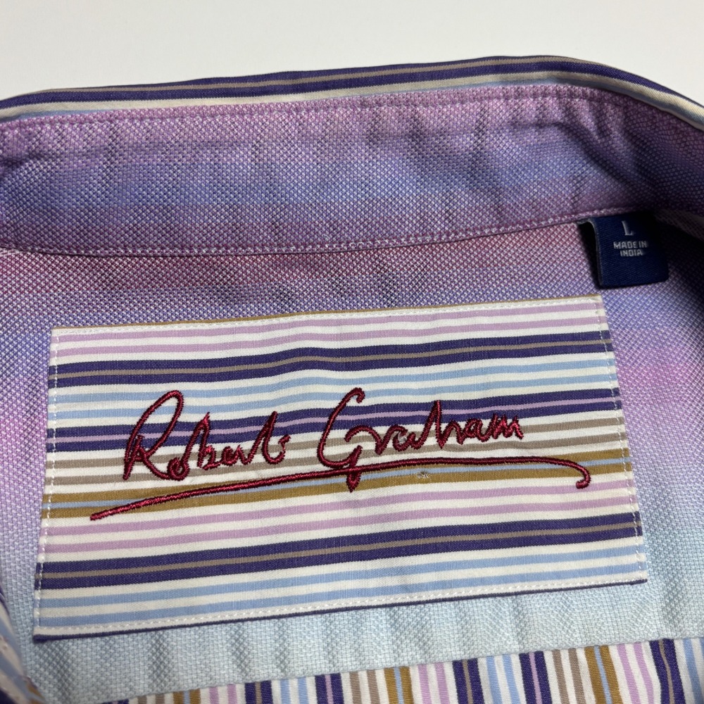 Robert Graham Striped Embroidered Multi Color Long Sleeve Button Down Shirt - Picture 10 of 12